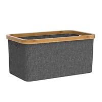 Coș de rufe pliabil DOKRVLOQ 50 L gri din bambus, coș de depozitare pliabil, colector de rufe plat 4