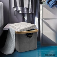 Coș de rufe pliabil DOKRVLOQ 50 L gri din bambus, coș de depozitare pliabil, colector de rufe plat 6