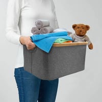 Coș de rufe pliabil DOKRVLOQ 50 L gri din bambus, coș de depozitare pliabil, colector de rufe plat 7