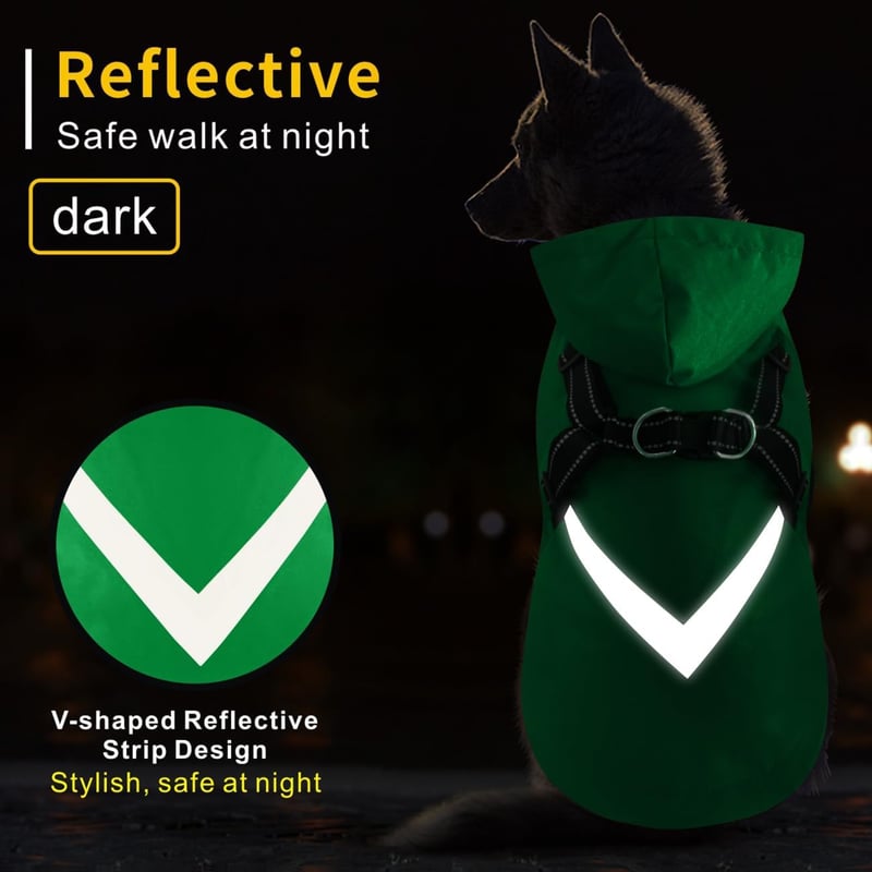 Dolahovy Kutyaesőkabát Kapucnival, Vízálló Kutyapóni Reflektív Hám XL