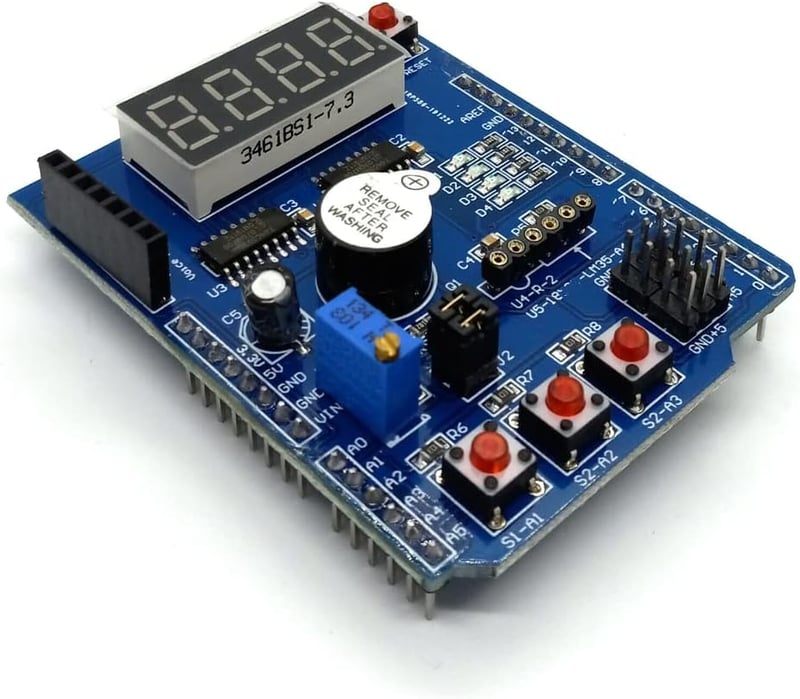 DollaTek Multifunkciós bővítőkártya shield Arduino UNO R3-hoz L49, kék kártya kijelzővel és csatlakozókkal