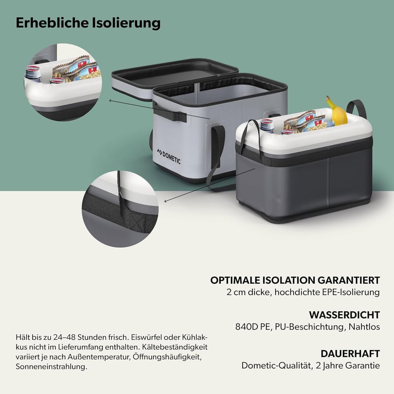 DOMETIC GO Soft hűtőtáska 20L - hordozható szigetelt tároló kemping felszerelésekhez szürke színben
