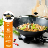 Elektrický wok DOMO – 5 litrov, so sklenenou pokrievkou, nepriľnavým povrchom, 2200 W 2