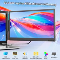 Monitor portabil DomyFan de 14 inchi pentru laptop, ecran dual FHD 1080P IPS pentru laptopuri de 13-17 inchi, Plug and Play, HDMI/USB-A/Type-C, compatibil cu Windows și Mac 2