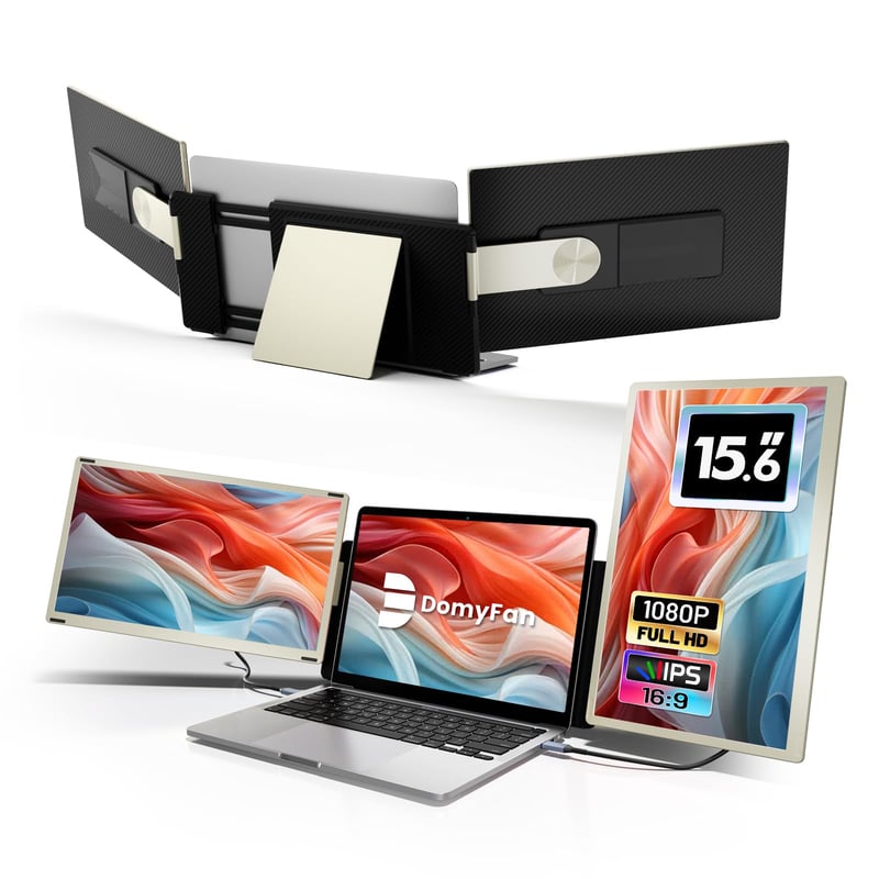 Extensie de ecran portabil pentru laptop Domyfan 15,6 inchi, monitor triplu, FHD 1080P 120% sRGB, Type-C USB HDMI, compatibil cu Mac, Windows, Chrome și Android