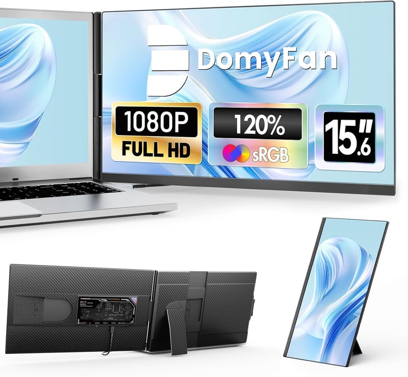 domyfan 15.6" hordozható laptop monitor HDMI/USB-C, 1080p IPS kijelző