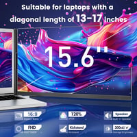 domyfan 15.6" hordozható laptop monitor HDMI/USB-C, 1080p IPS kijelző 2