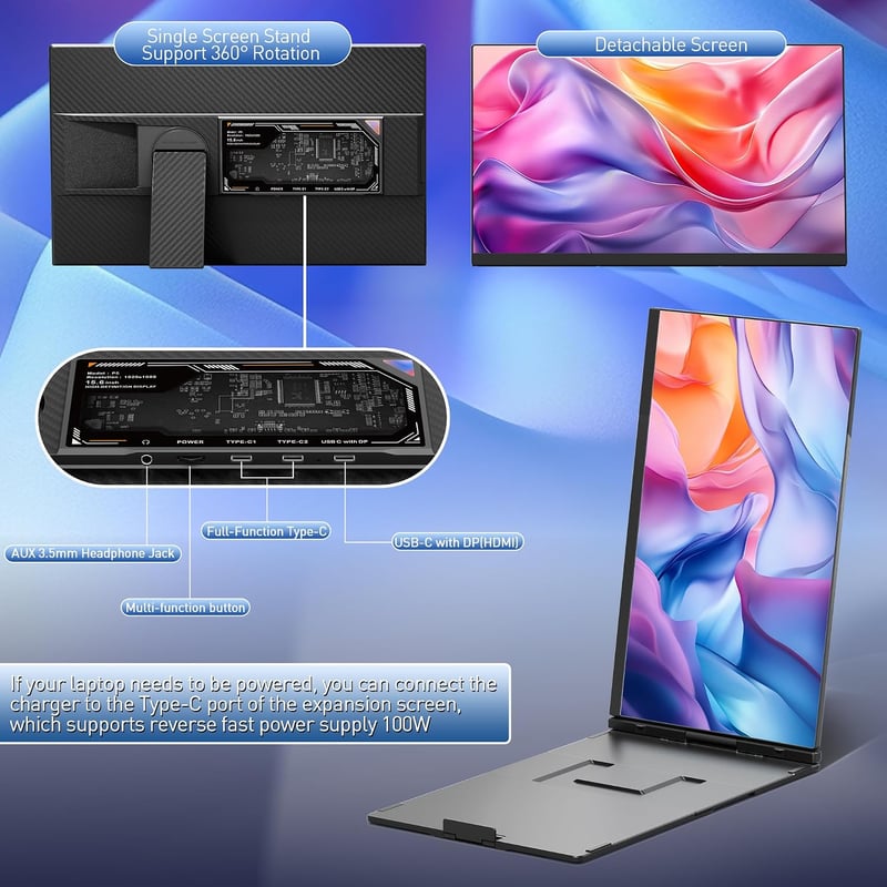 domyfan 15.6" hordozható laptop monitor HDMI/USB-C, 1080p IPS kijelző