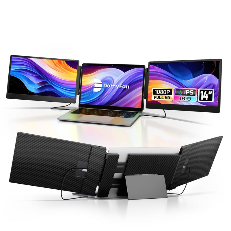 Monitor portabil domyfan S3 de 14 inchi pentru laptop, extensie triplă ecran IPS FHD 1080P, HDMI/USB-A/Type-C, compatibil Windows/Mac/Android/Chrome/Switch/PS5