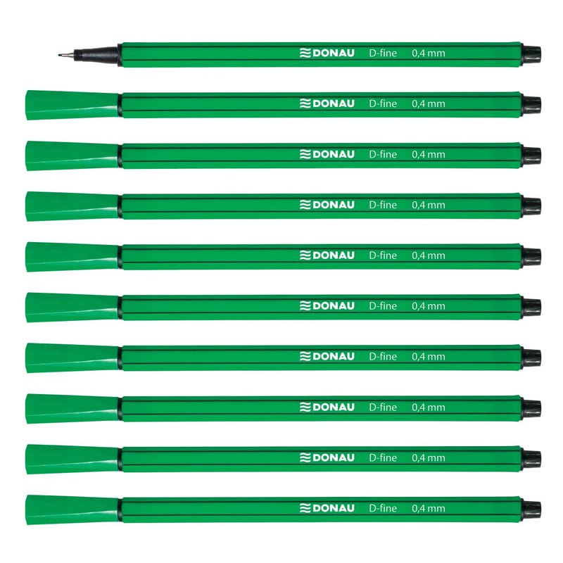 DONAU D-FINE 0,4 mm jemný popisovač (liner), zelený, balenie 10 ks, kovový hrot, bez zápachu, netoxický, na školské a kancelárske použitie