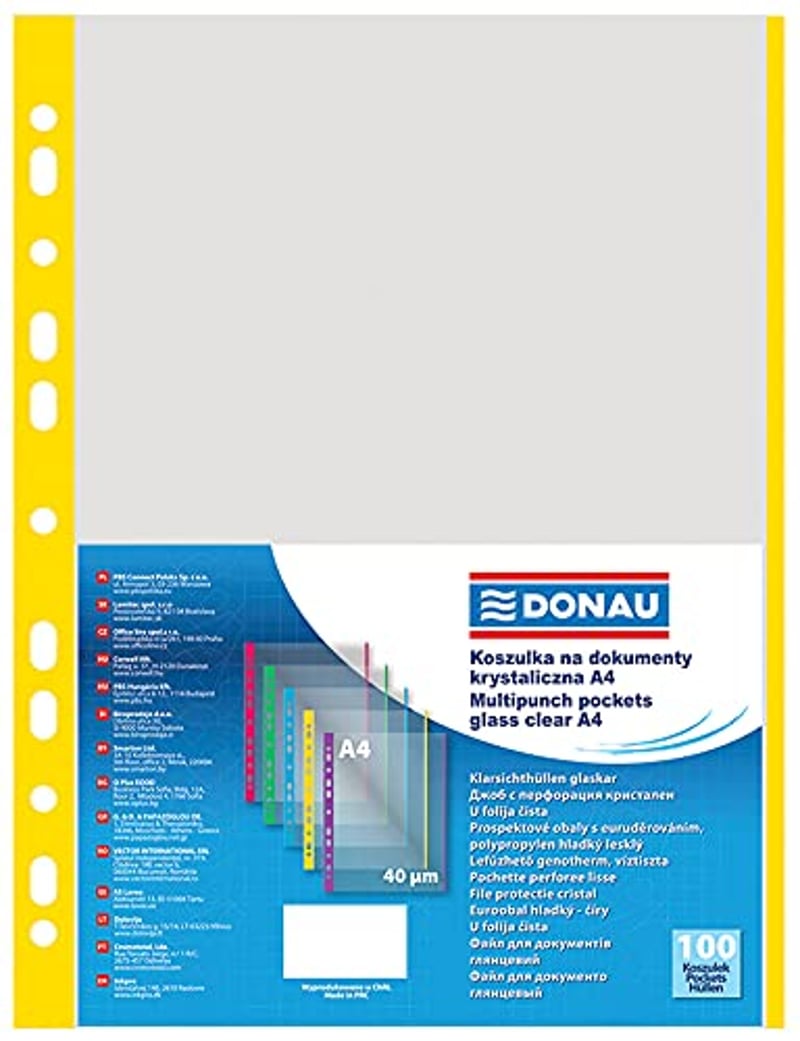 DONAU Zakladač na dokumenty A4 so zrnitým povrchom a žltým okrajom, 40 μm PP fólia, 100 ks