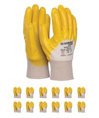 DONAU SAFETY Pletené pracovné rukavice, pánske, veľkosť 11, 12 párov, s nitrilovým povrchom, žlto-biele, montážne rukavice pre mechanikov a stavebníctvo 1