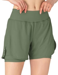 donhobo Dámske športové šortky 2 v 1, bežecké legíny s vysokým pásom, fitness, joga, jogging, krátke nohavice, hotpants, vojenská zelená, veľkosť L 2