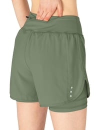 donhobo Dámske športové šortky 2 v 1, bežecké legíny s vysokým pásom, fitness, joga, jogging, krátke nohavice, hotpants, vojenská zelená, veľkosť L 3