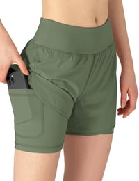 donhobo Dámske športové šortky 2 v 1, bežecké legíny s vysokým pásom, fitness, joga, jogging, krátke nohavice, hotpants, vojenská zelená, veľkosť L 4