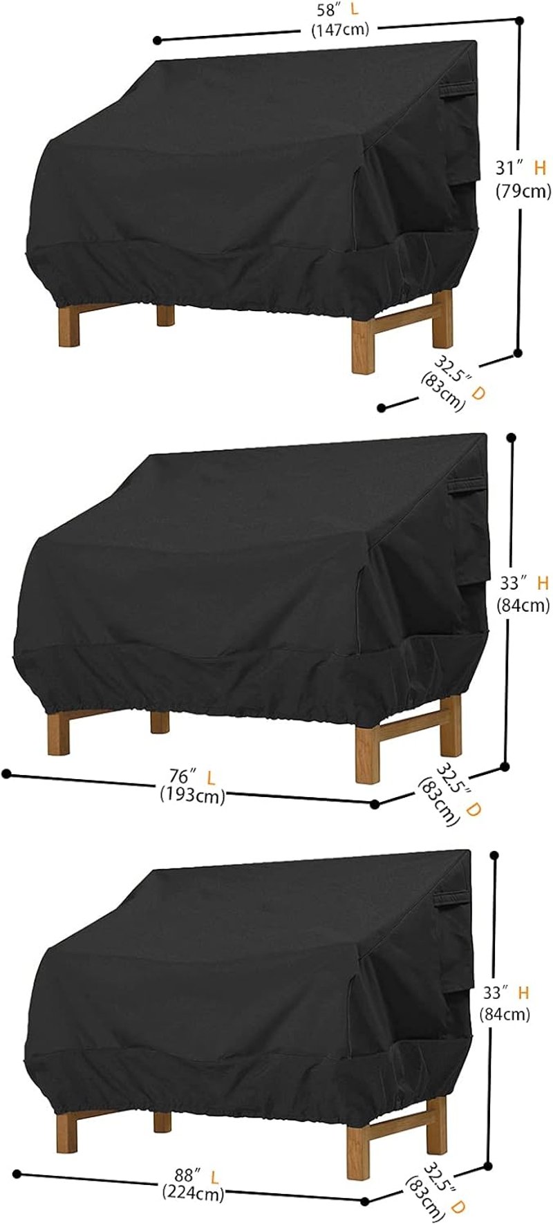 Donken 2 személyes kerti pad védőhuzat UV-álló Oxford fekete 147x83x79cm