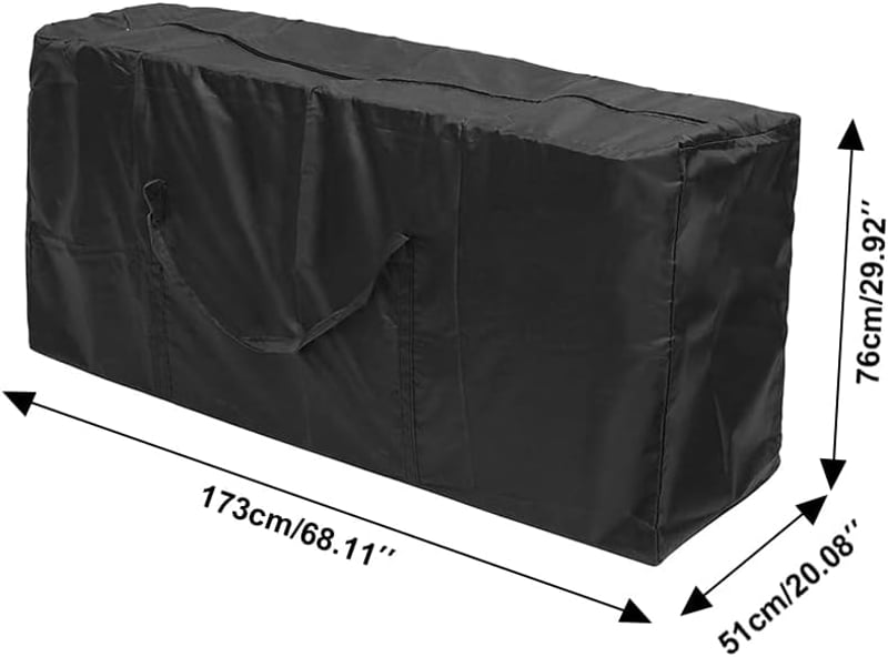 Donken Kerti Párnatároló Táska 173x76x51 cm - Vízálló Oxford Anyagú Védőhuzat Kerti Bútor Párnákhoz, Karácsonyfához, Hordozófüllel, Fekete