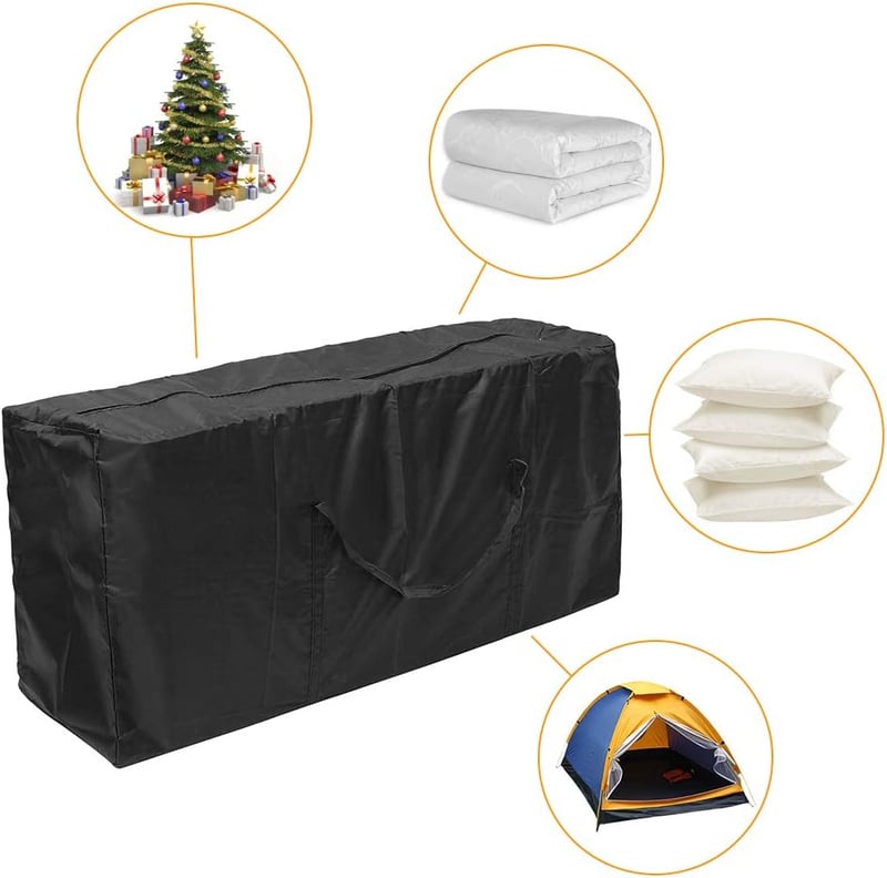 Donken Kerti Párnatároló Táska 173x76x51 cm - Vízálló Oxford Anyagú Védőhuzat Kerti Bútor Párnákhoz, Karácsonyfához, Hordozófüllel, Fekete