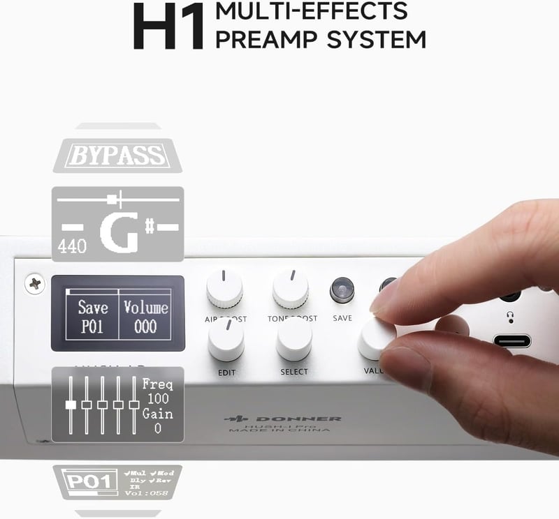 Donner HUSH I PRO Elektroakusztikus Utazó Gitár Mahagóni Testtel, Többféle Effekt Móddal, Fejhallgatóval és Tartozékokkal - Metallic Fehér
