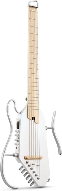 Donner HUSH I PRO Elektroakusztikus Utazó Gitár Mahagóni Testtel, Többféle Effekt Móddal, Fejhallgatóval és Tartozékokkal - Metallic Fehér 1