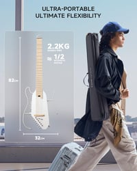 Donner HUSH I PRO Elektroakusztikus Utazó Gitár Mahagóni Testtel, Többféle Effekt Móddal, Fejhallgatóval és Tartozékokkal - Metallic Fehér 7