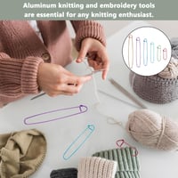 DONOONIS 12 buc. Suport pentru ochiuri de tricotat, 6 dimensiuni, andrele de aluminiu și croșetă din aliaj de zinc, markere pentru ochiuri, accesorii de tricotat pentru quilting și proiecte de tricotat 5