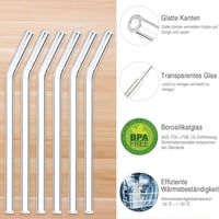 DONQL 10 db üveg ivószál szett 2 tisztítókefével, 20 cm, görbült, újrahasználható 6