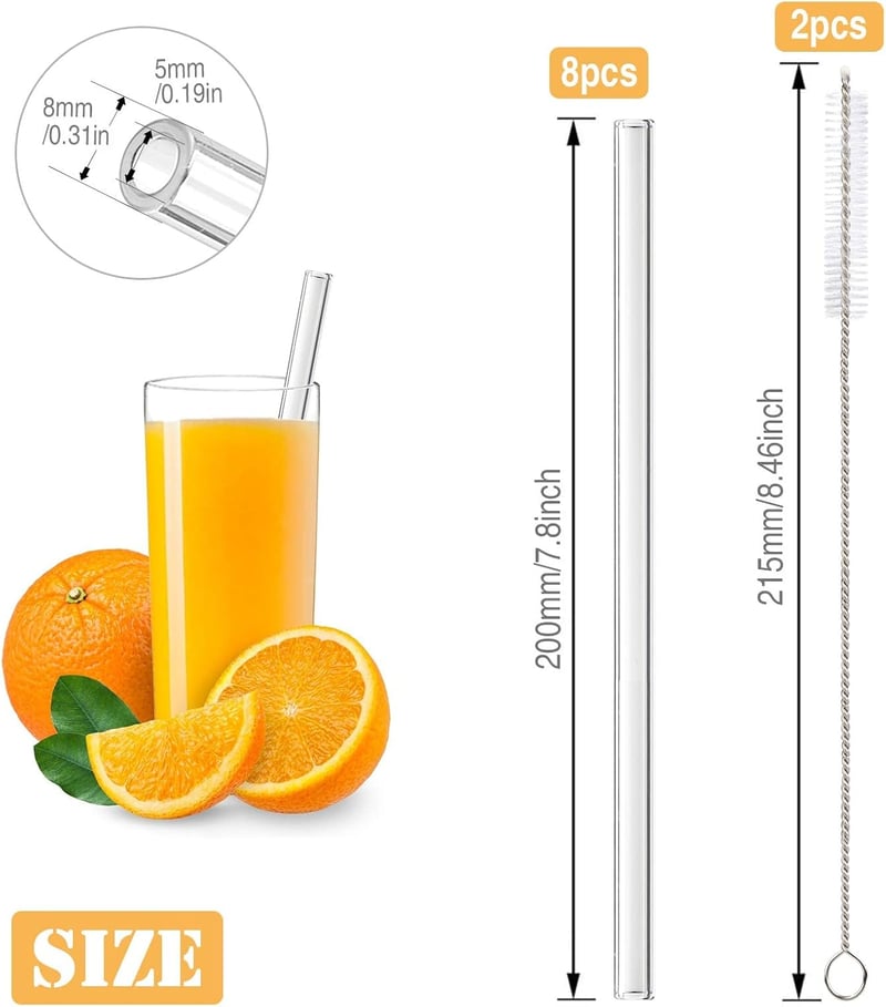 DONQL 10 db üveg ivószál szett 2 tisztítókefével 20 cm - Unit size, Straight
