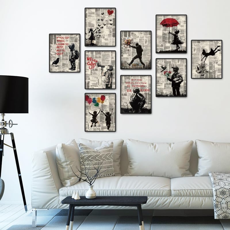 DOODLREAM 9 darabos Banksy vászon fali kép szett 20x25cm motivációs idézetek