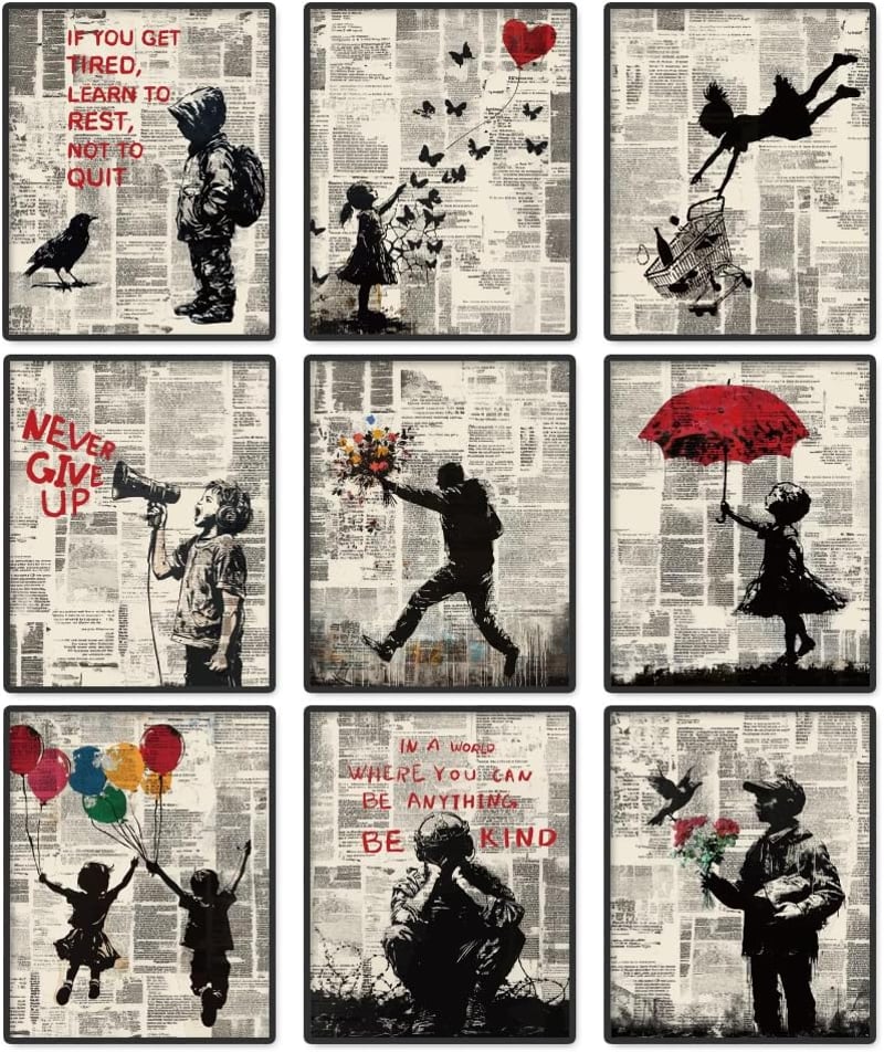 DOODLREAM 9 darabos Banksy vászon fali kép szett 20x25cm motivációs idézetek