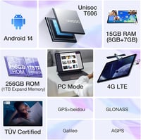 Tabletă DOOGEE T10 Pro cu ecran FHD+ de 10,1 inchi, 15 GB RAM + 256 GB ROM (extensibil până la 1 TB), baterie de 8580 mAh 6