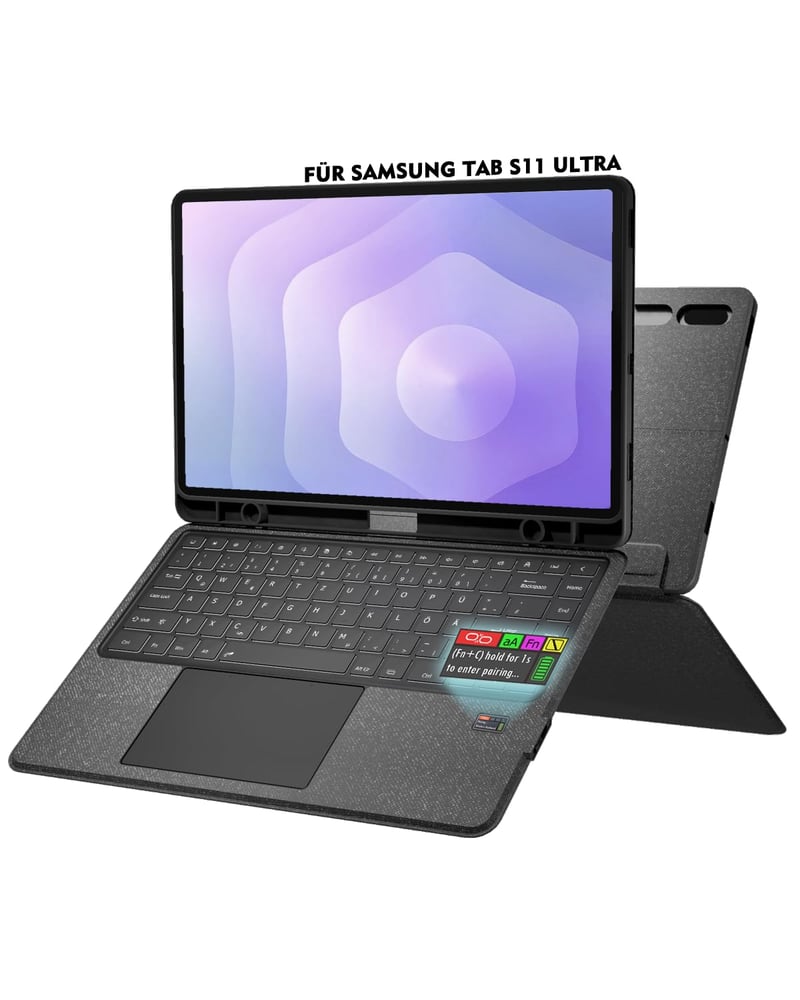 Puzdro s klávesnicou Doohoeek s LCD displejom pre Samsung Galaxy Tab S11 Ultra 14,6 palca 2025, odnímateľná bezdrôtová Bluetooth klávesnica s podsvietením a touchpadom, QWERTZ