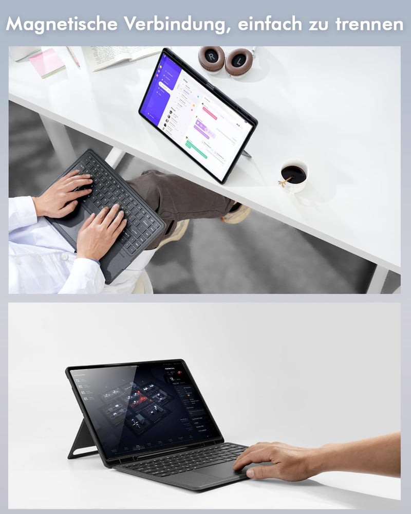 Doohoeek Billentyűzetes Tok Samsung Galaxy Tab S10/S9/S8 Ultra 14,6" Tablethez - QWERTZ Német Kiosztás, Háttérvilágítás, Trackpad, Fekete
