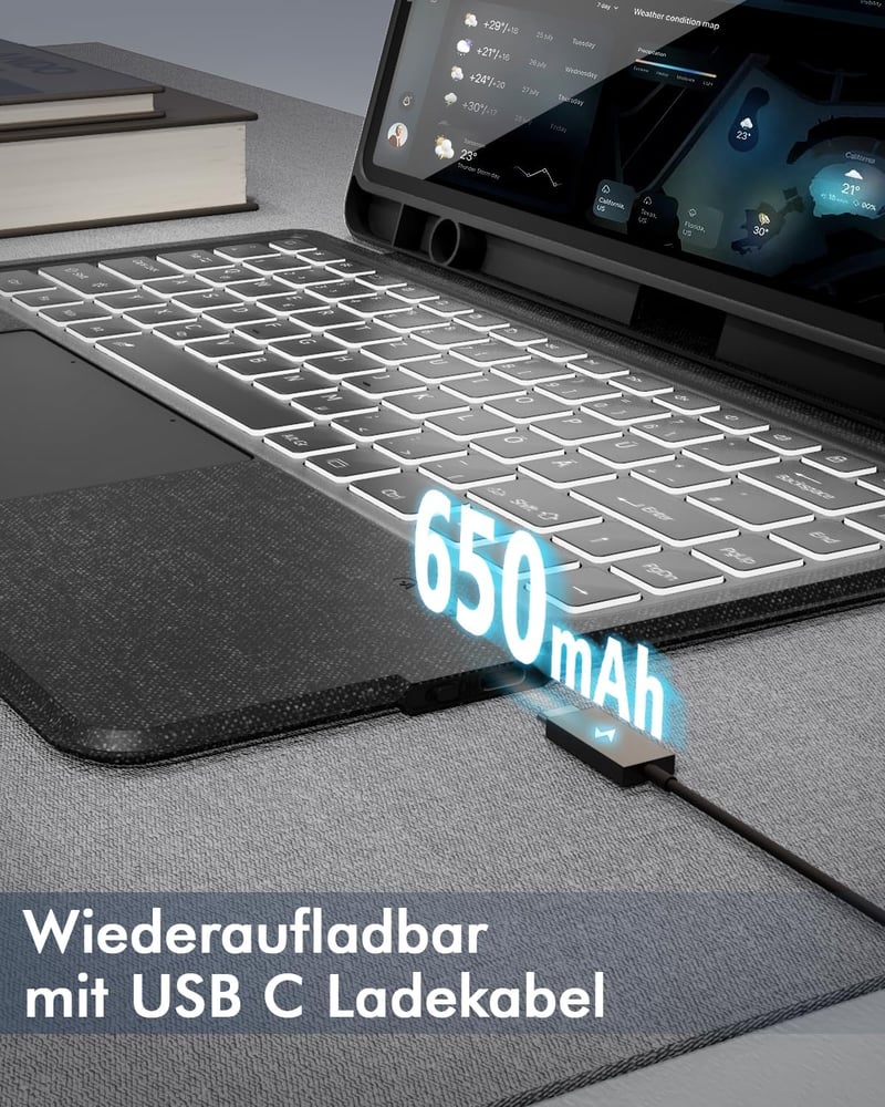 Doohoeek Billentyűzetes Tok Samsung Galaxy Tab S10/S9/S8 Ultra 14,6" Tablethez - QWERTZ Német Kiosztás, Háttérvilágítás, Trackpad, Fekete