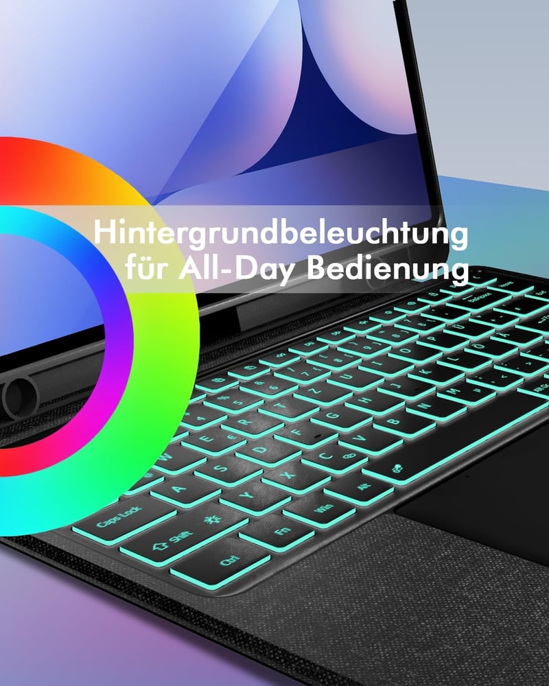 Doohoeek Billentyűzetes Tok Samsung Galaxy Tab S10/S9/S8 Ultra 14,6" Tablethez - QWERTZ Német Kiosztás, Háttérvilágítás, Trackpad, Fekete