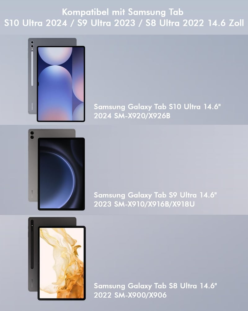 Doohoeek Billentyűzetes Tok Samsung Galaxy Tab S10/S9/S8 Ultra 14,6" Tablethez - QWERTZ Német Kiosztás, Háttérvilágítás, Trackpad, Fekete