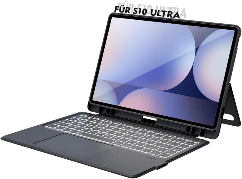 Doohoeek Billentyűzetes Tok Samsung Galaxy Tab S10/S9/S8 Ultra 14,6" Tablethez - QWERTZ Német Kiosztás, Háttérvilágítás, Trackpad, Fekete