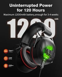 Doohoeek Bluetooth 5.4 Hallásvédő Fejhallgató 1200mAh Akkuval, 120 Óra Üzemidő, 30dB Zajcsökkentés, Fűnyíráshoz és Famunkához, Fekete 8