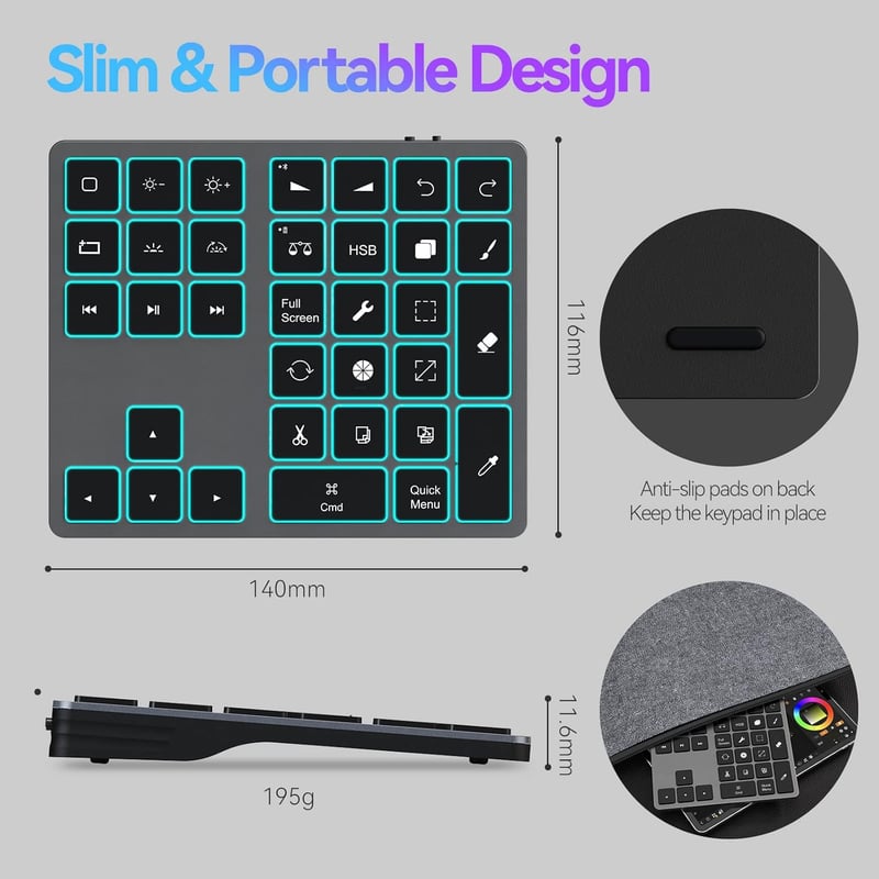 Doohoeek Bluetooth Billentyűzet iPad-hez Procreate Rajzoláshoz Szürke