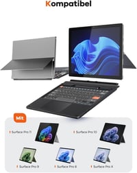 Doohoeek Bluetooth Billentyűzet Microsoft Surface Pro 11/10/9/8/X Modellekhez - Vezeték Nélküli, Háttérvilágítású QWERTZ Billentyűzet Trackp 2