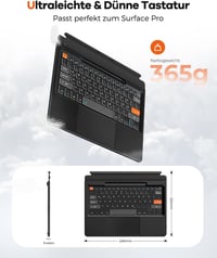 Doohoeek Bluetooth Billentyűzet Microsoft Surface Pro 11/10/9/8/X Modellekhez - Vezeték Nélküli, Háttérvilágítású QWERTZ Billentyűzet Trackp 3