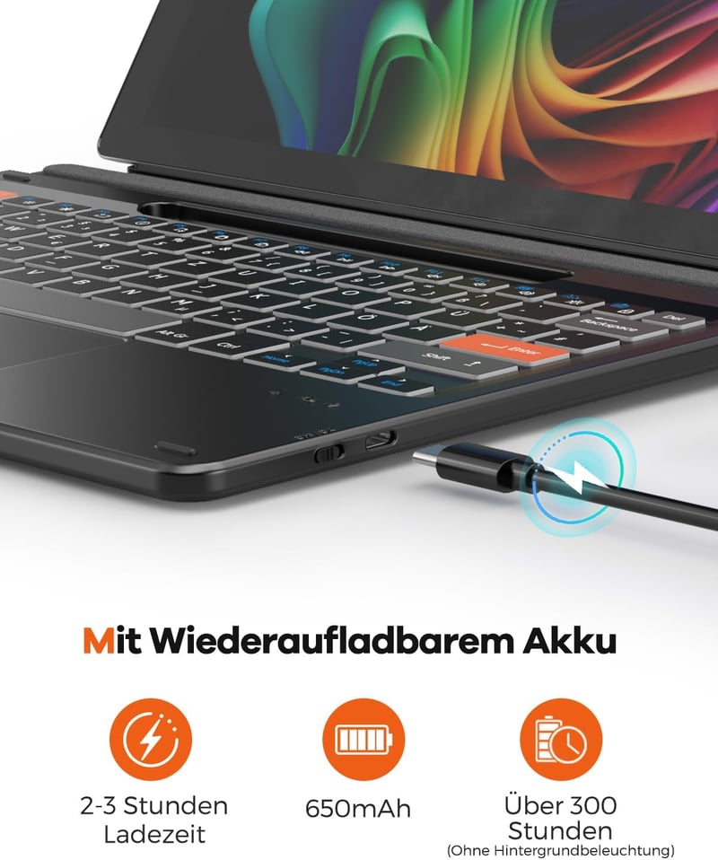 Doohoeek Bluetooth Billentyűzet Microsoft Surface Pro 11/10/9/8/X Modellekhez - Vezeték Nélküli, Háttérvilágítású QWERTZ Billentyűzet Trackp