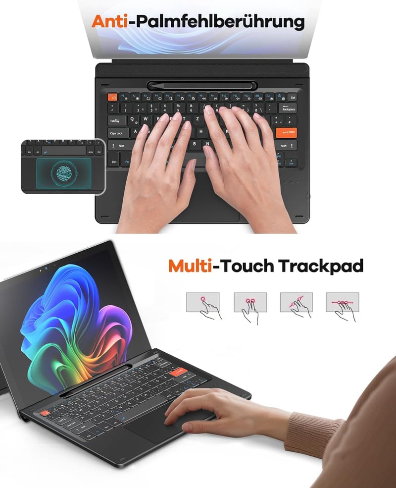Doohoeek Bluetooth Billentyűzet Microsoft Surface Pro 11/10/9/8/X Modellekhez - Vezeték Nélküli, Háttérvilágítású QWERTZ Billentyűzet Trackp