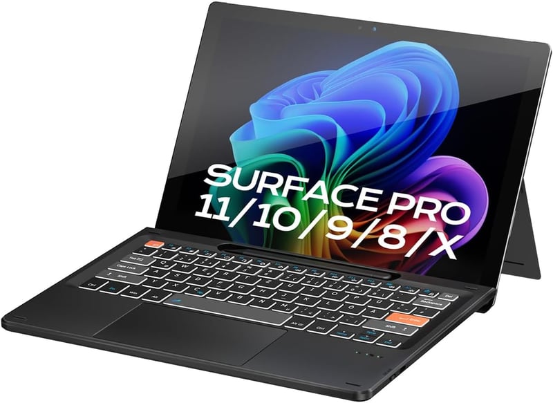 Doohoeek Bluetooth Billentyűzet Microsoft Surface Pro 11/10/9/8/X Modellekhez - Vezeték Nélküli, Háttérvilágítású QWERTZ Billentyűzet Trackp