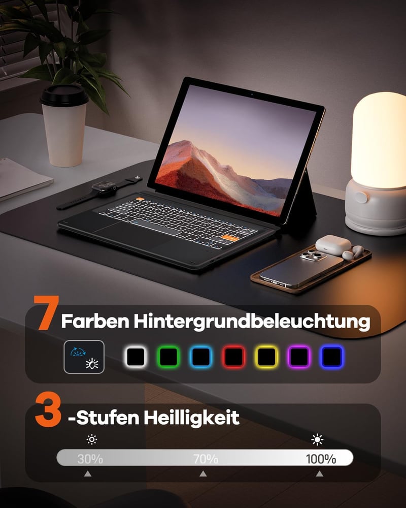 Doohoeek Bluetooth Billentyűzet Surface Pro 7+/7/6/5/4/3 QWERTZ Trackpad