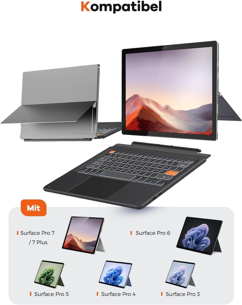 Doohoeek Bluetooth Billentyűzet Surface Pro 7+/7/6/5/4/3 QWERTZ Trackpad