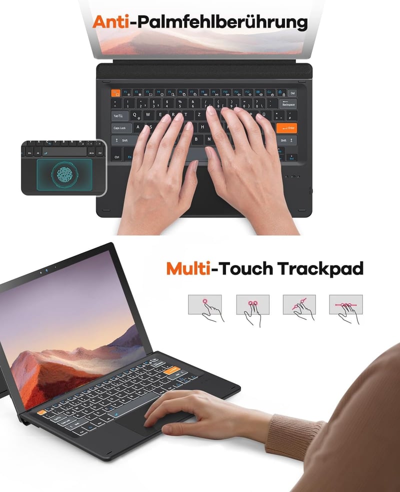 Doohoeek Bluetooth Billentyűzet Surface Pro 7+/7/6/5/4/3 QWERTZ Trackpad