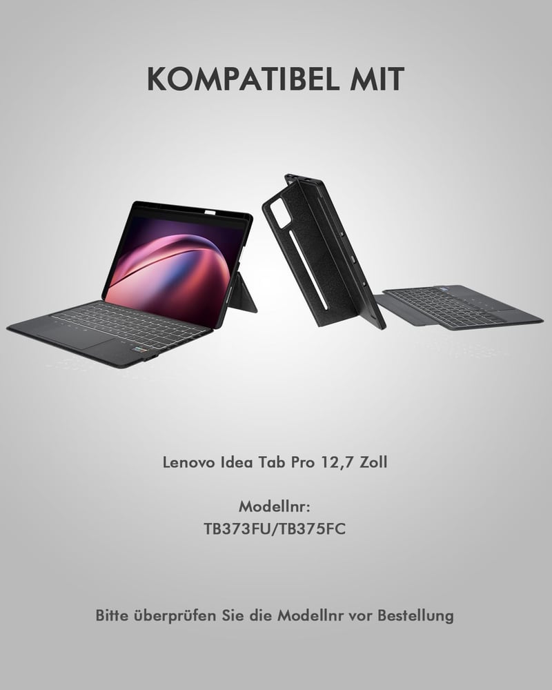 Doohoeek Bluetooth Billentyűzet Tok LCD Kijelzővel Lenovo Tab Pro 12.7" - Wireless Trackpad, 7 Szín Világítás - Idea Tab Pro