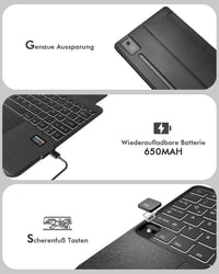 Doohoeek Bluetooth Billentyűzet Tok LCD Kijelzővel Lenovo Tab Pro 12.7" - Wireless Trackpad, 7 Szín Világítás - Idea Tab Pro 6