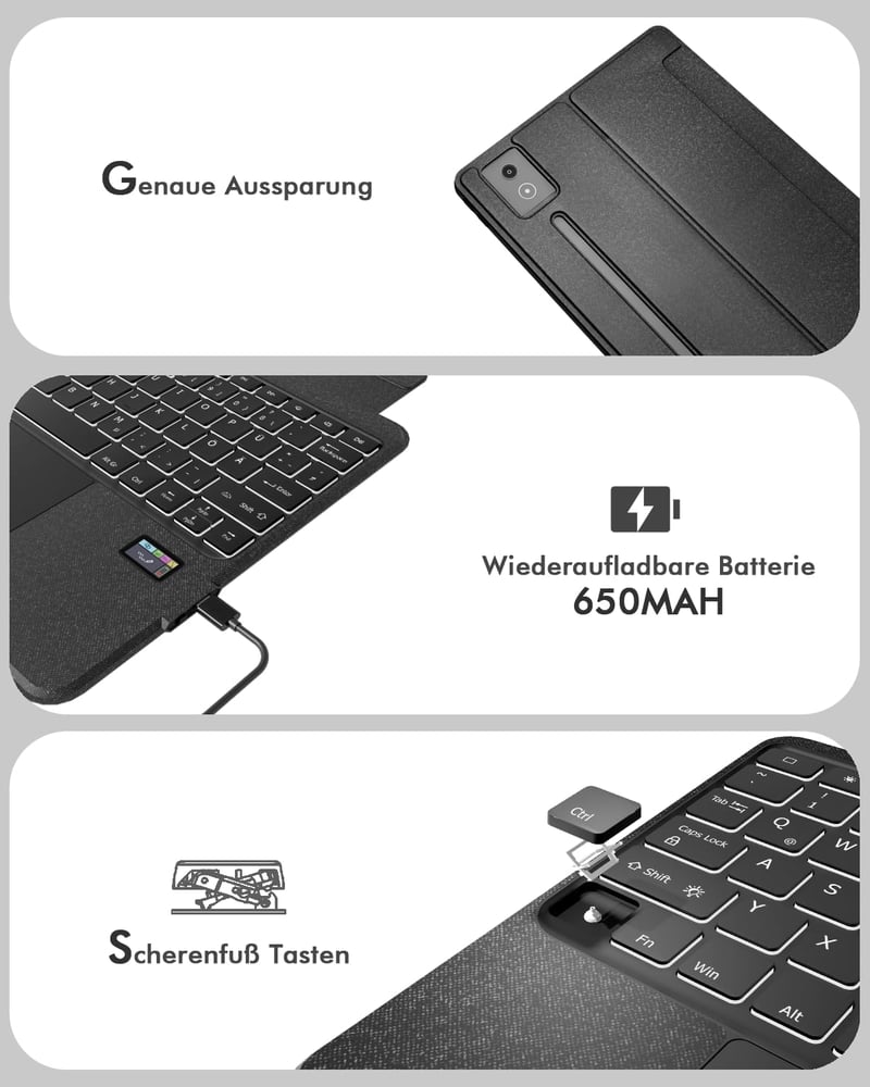 Doohoeek Bluetooth Billentyűzet Tok LCD Kijelzővel Lenovo Tab Pro 12.7" - Wireless Trackpad, 7 Szín Világítás - Idea Tab Pro
